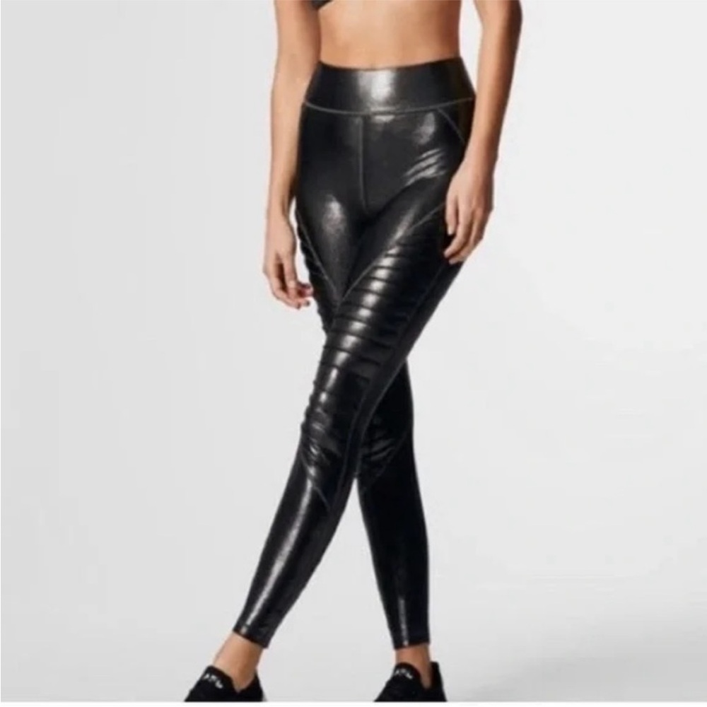 Carbon38 Black Shimmer Moto Leggings - Picture 1 of 16